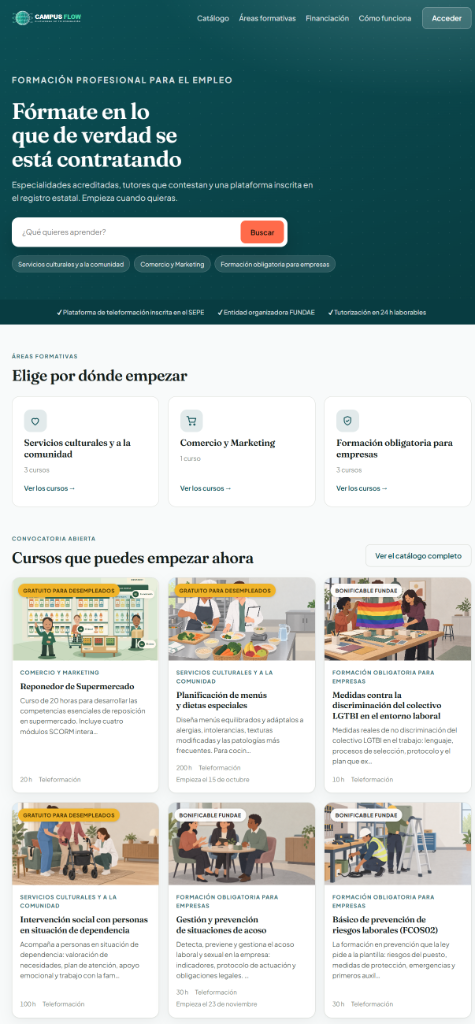 Captura de pantalla del Campus Demo de FormaFlow